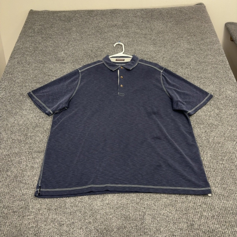 Johnston & Murphy Polo Mens XL Blue Modal Contrast Stitch Casual Classic